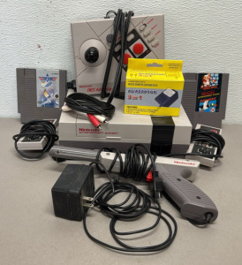 Vintage Original Nintendo Gaming System With Controllers, Gun, and Games