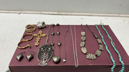 Assorted Costume Jewelery,Vintage Butterfly Broach, Bracelets Earrings, (3) Watches, Oakley Black Sunglasses,, Coach Tortoiseshell Sunglasses