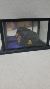 Vintage 90s Minnesota Vikings Leather Snapback Hat Cap Black Spellout Script NFL
