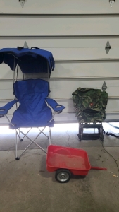Canopy Camping Chair Red Wagon And Camouflage Hiking Bag