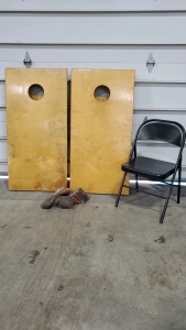 Cornhole Boards With Bags and Folding Chair