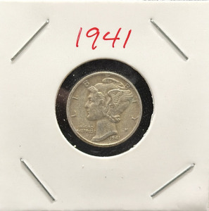 1941 Mercury Dime, United States, 90% Silver, No Mint Mark