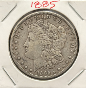 1885 Morgan Silver Dollar Coin, Philadelphia Mint, 90% Silver