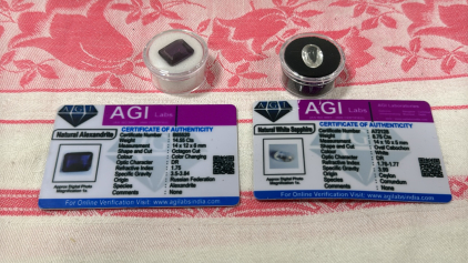 AGI Certified Gems (1) Natural Alexandrite (1) Natural White Sapphire