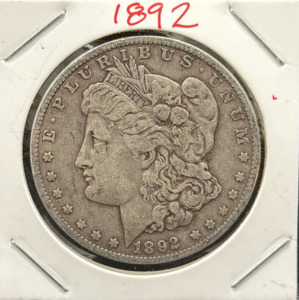 1892 Morgan Dollar Coin, 90% Silver, No Mint Mark (Philadelphia)