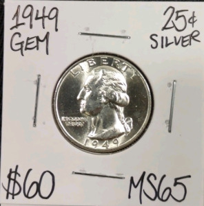 1949 MS65 Gem Silver Washington Quarter