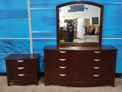 (1) 67"x 20"x 79" Dresser w/ Mirror & Matching 30"x 18"x 27&frac12;" Nightstand