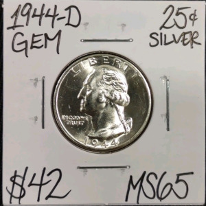 1944-D MS65 Gem Silver Washington Quarter