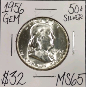 1956 MS65 Gem Silver Franklin Half Dollar