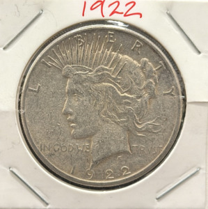 1922 US Peace Dollar Coin, 90% Silver, One Dollar