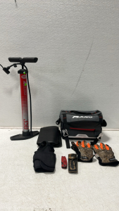 Tire Pump, Small Tool Set, Camo Gloves, (2) Knives, Itility Bag Knife Belt