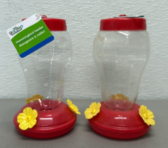 (2) Garden Collection Hummingbird Feeder, 3 Feeding Ports, Red/Yellow