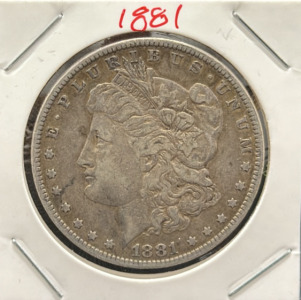 1881 Morgan Dollar Coin, United States, Silver 90%, Diameter 1.5 inches