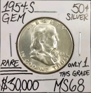 1954-S MS68 Rare Gem Silver Franklin Half Dollar