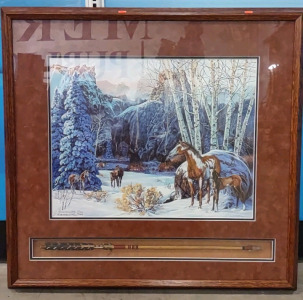 Certified-limited Edition Print Titled "Circle of the Sacred Dogs" by Artist Julie Kramer-Cole w/ Native American Arrow