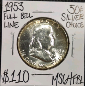 1953 MS64FBL Full Bell Line Silver Half Dollar