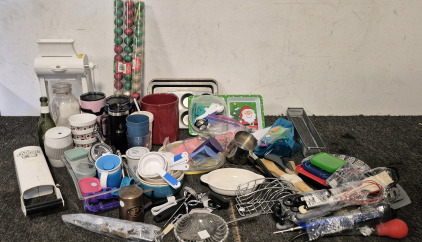 Meat Grinder, Can Crusher, Various Kitchen Tools, A Few Vintage Items, Christmas Oornaments, Other Household