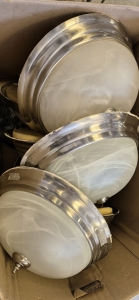 (6) Pretty Marbled Glass With Silver Trim Light Fixtures
