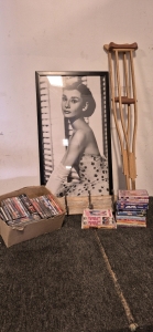 Large Poster Picture of Audrey Hepburn, Vintage Jacket Rack, Vintage Ccrutches, Lot of DVDs and VHS Tapes