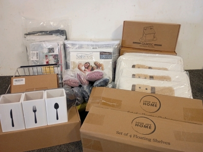 Plaid Queen Sz 3Pc Bed Set And Mattress Protector. New White Floating Shelves(2Sets) Fun Squirrel Feeders Plus Various Other New Household Items