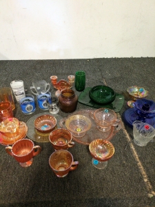 Assorted brightly colored dishes