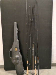 Gun case and five fishing rods no reels