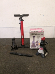 3 Ton Heavy Duty Jack Stands and a Bike air Pump