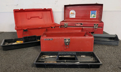 Tool boxes With Tools- (2) Metal And (1) Plastic