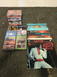 Collection of Blockbuster Movies including pirates of the Caribbean Dead Man's chest and hangman also includes Elvis records