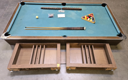97" x 52.5" x 32" Pool Table Disassembled w/Accessories