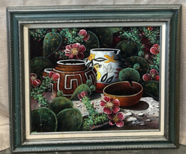 Framed Paitning of Pots & Plants / 31.5&rdquo; W x 28.5&rdquo; H
