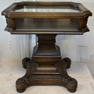 Small Wooden Table w/ Glass Top / 15&rdquo; L x 21.5&rdquo; W x 21&rdquo; H