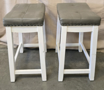 (2) White Cushioned Stools