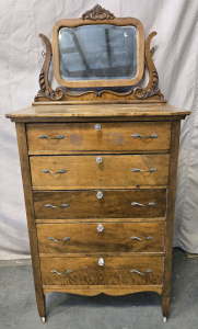Vintage Wood Dresser On Wheels w/Vanity Mirror