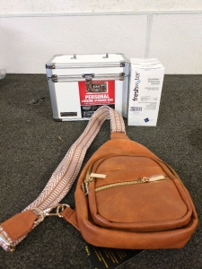 Personal Locking Storage Box, Freshwater Mineral Spa Sanitizer, And Cute Brown Cross Body Bag