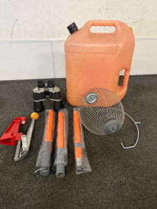 6 Gallon Gas Can, Acorn Picker & A Lee Reloader With Built- In Primer Catcher