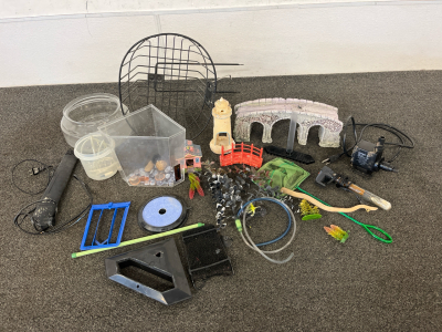 Fish Bowl, Decorations For An Aquarium, Fish Net, Petco King-225 Submersible Pump, And Habitat DecorMuch More!!