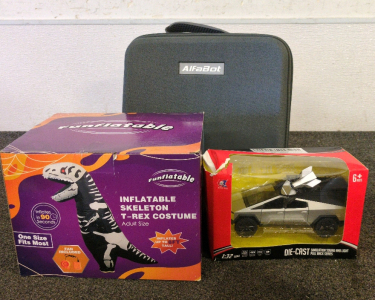 Inflatable Skeleton Dinosaur Costume, Cyber Truck Toy And AlfaBot Case