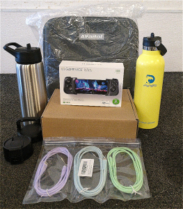 GameVice Mobile Gaming Controller For iPhone, Gray Fuzzy Beanbag Chair Cover (2) 24 Hour Cold Water Bottles Yellow And Gray And Alfa Bot Case