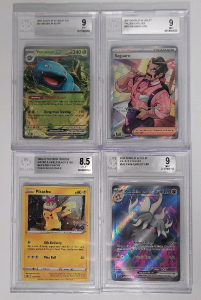 (4) Beckett Graded Pok&eacute;mon Cards- Pikachu, Annihilape EX, Seguaro, Venusaur EX