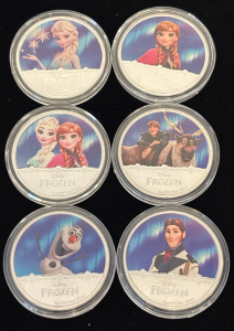 (6) Disney &ldquo;Frozen&rdquo; Characters Silver Plated Collector Coins