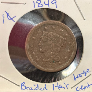 1849 Liberty Braided Hair Cent Coin