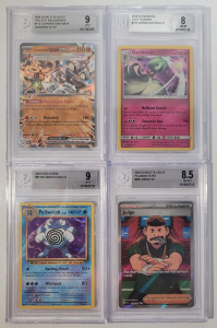 (4) Beckett Graded Pok&eacute;mon Cards- Cornerstone Mask Ogerpon EX, Gardevoir, Poliwrath, And Support Card Judge