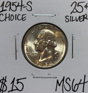 1954-S MS64 Choice Silver Washington Quarter