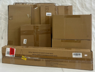 (2) Boxes Of 48 Ct Christmas Ornaments, 5.5 Lbs Snow Flocking Powder, Metal Triangle Arch For Decor & Events, & Canvas / Metal Wall Art
