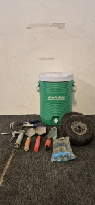 Large Green Rain Bird Liquid Jug, (2) Standard 9X3.50-4 tures, Garden Tools, Marine Grease