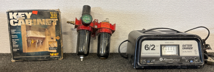 MMF INDUSTRIES Key Cabinet, Schumacker Battery Charger, Central Pneumatic Air Filter Regulator