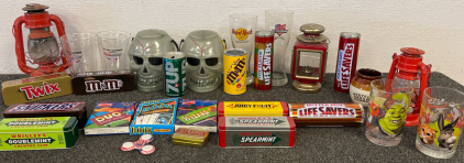 Twix, M&M&rsquo;s, Snickers, Wrigleys Double Mint Gum, Spearmint, Juicy Fruit Collectiable Tins, Shrek The 3rd Collectible Glasses, And Much More!!!