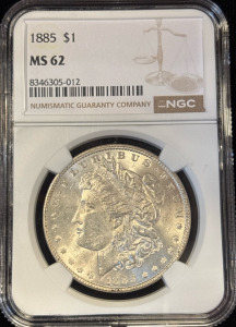 NGC MS 62 Graded 1885 $1 MS Morgan Dollar Coin