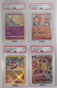 (4) PSA Graded Pok&eacute;mon Cards- Radiant Eternatus, Xerneas, Regieleki VMax, And Magmortar